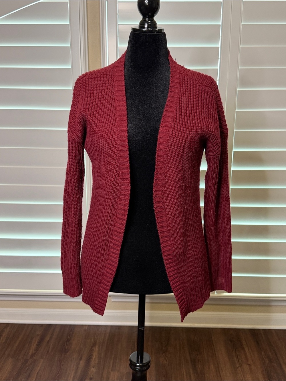 Hippie Rose Open-Front Burgundy Cardigan